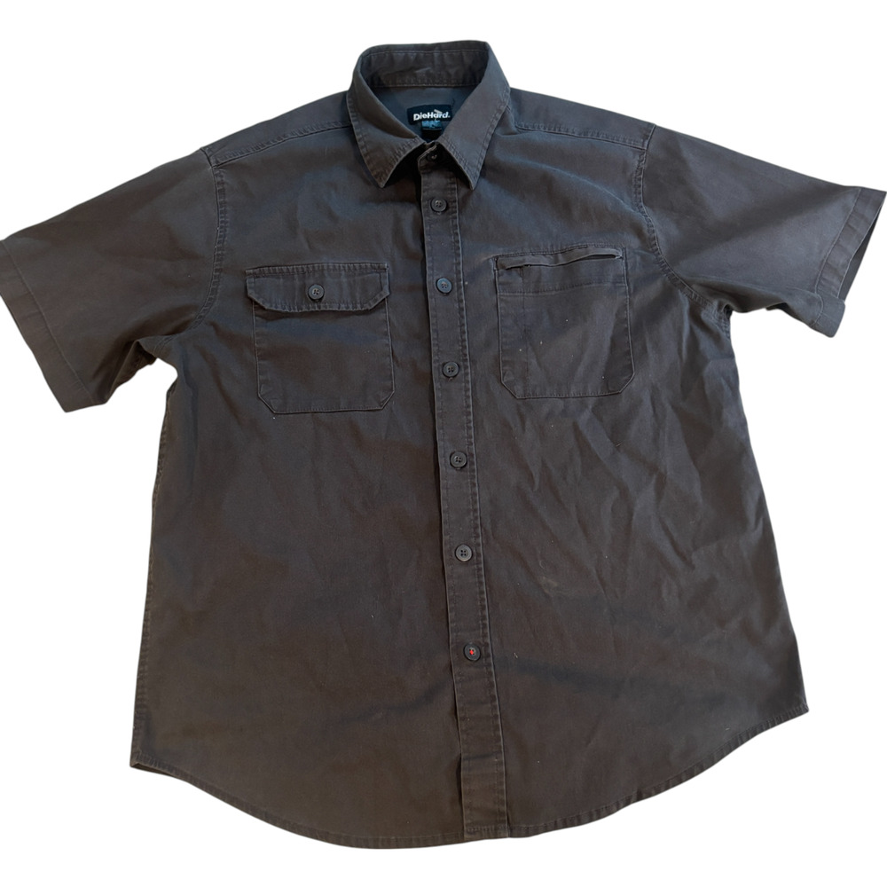 Die Hard Shirt Mens Large Black Twill Short Sleeve Detail Pockets Button Down